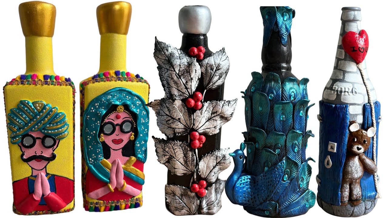 Wine bottle crafts for  home decoration./5 Waste glass bottle decoration ideas