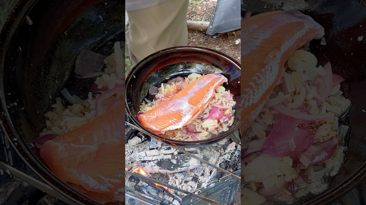 Wilderness lake caught trout! #outdoorgear #bushcraftlife #bushcraftcooking #wildernessadventure
