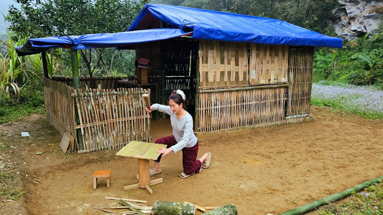 Building a new home in the wilderness: starting a new life from scratch - a wonderful bamboo table