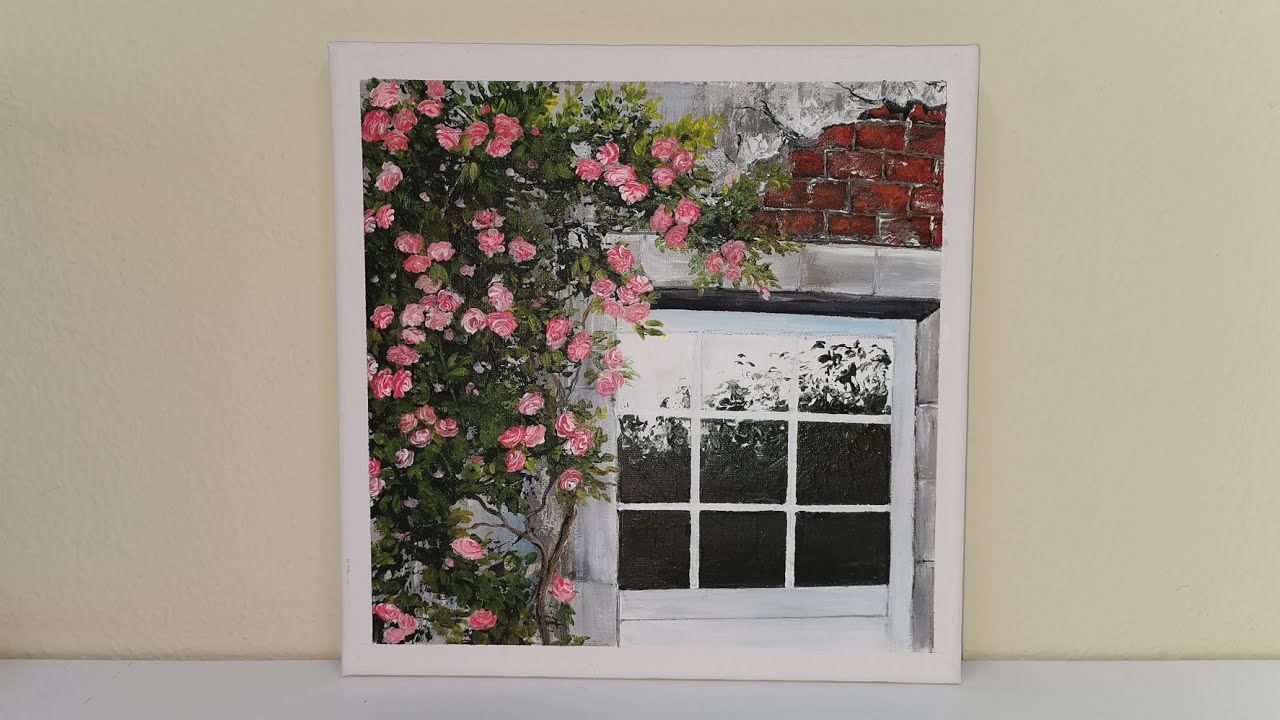 Climbing roses on wall || Acrylic painting # 26 || Satisfying  and Relaxing