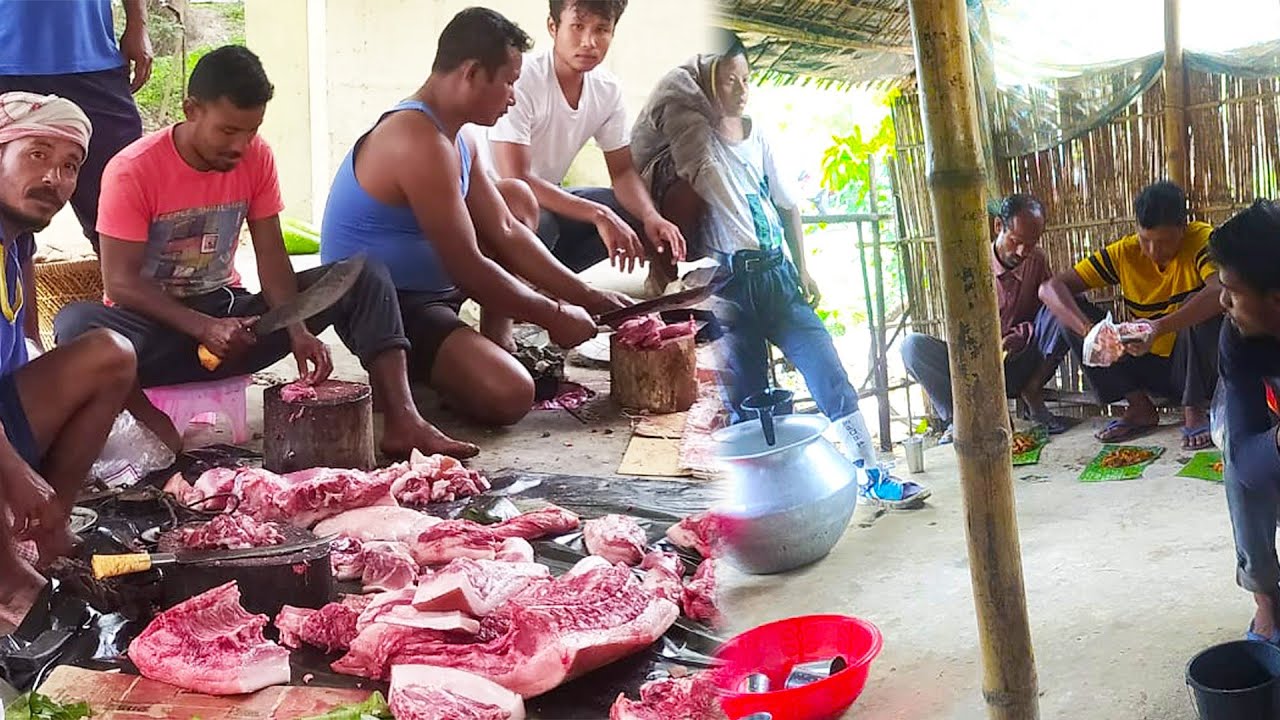 Here you can make pork meat and eat by yourself, Charge 30,40 INR weekly Market (ULLUBARI) Assam 🇮🇳