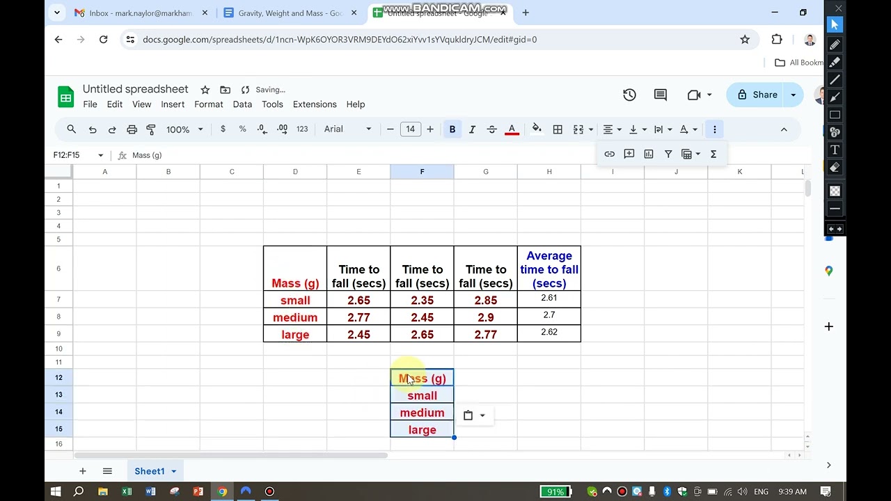 How to work out averages and make a bar graph from your gravity experiment.