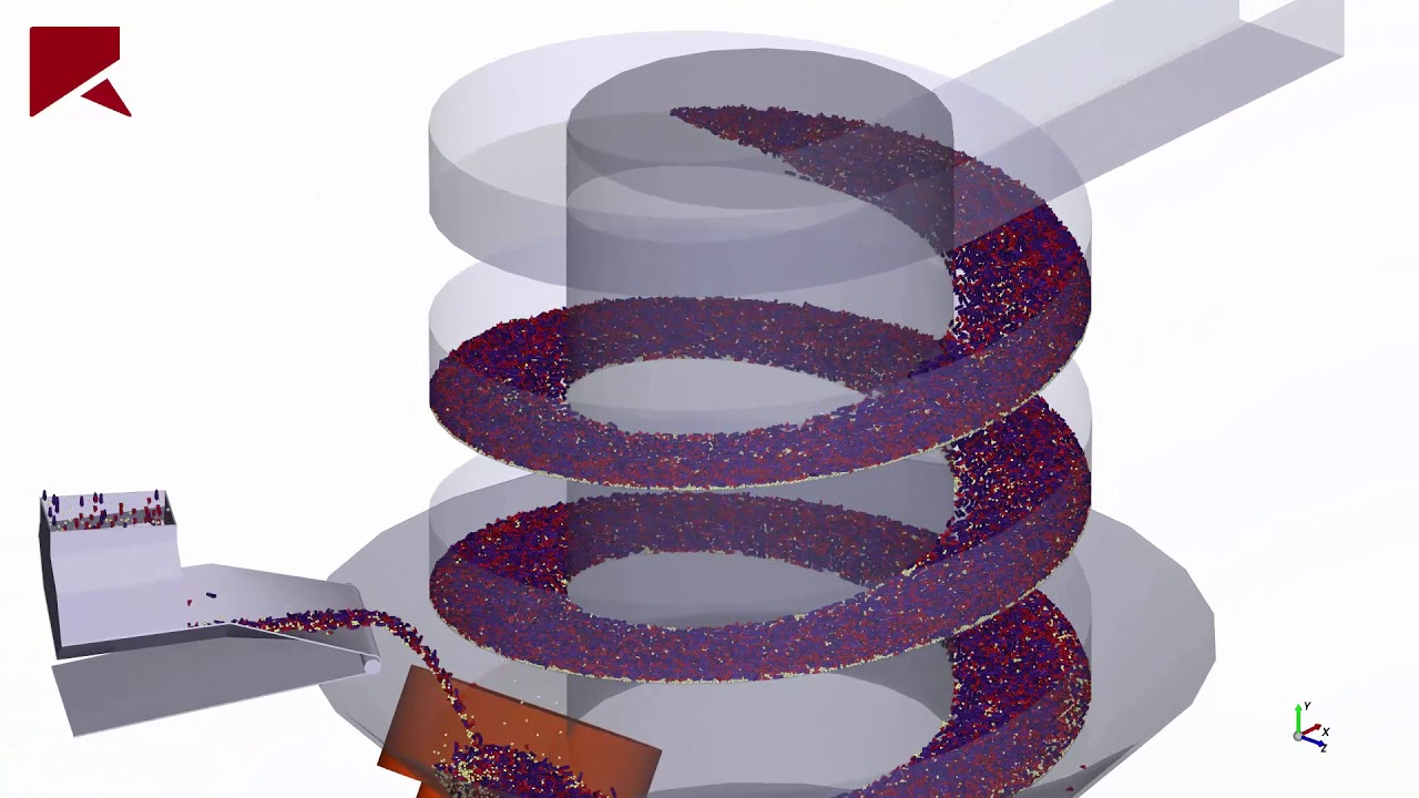 Vibrating spiral conveyor simulation using Rocky DEM