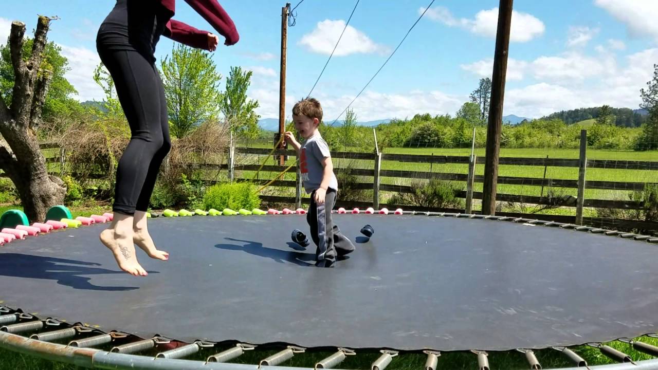 Mommy and Landon on the trampoline
