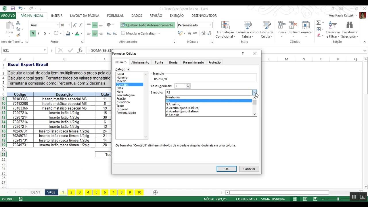 V#02 -  Teste Básico Ex 01 - Excel