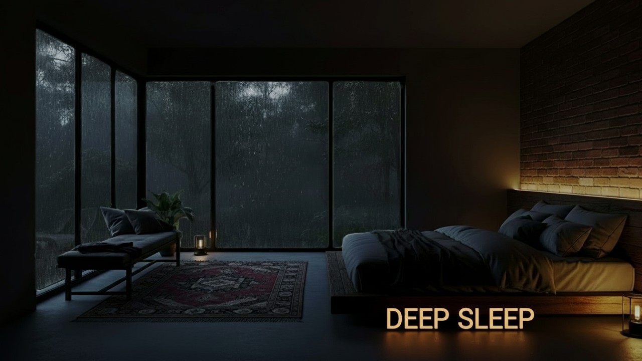 Heavy Rain at Night for Sleeping | Cozy Brick Wall Bedroom in Rain Forest | Nature Rain Sounds