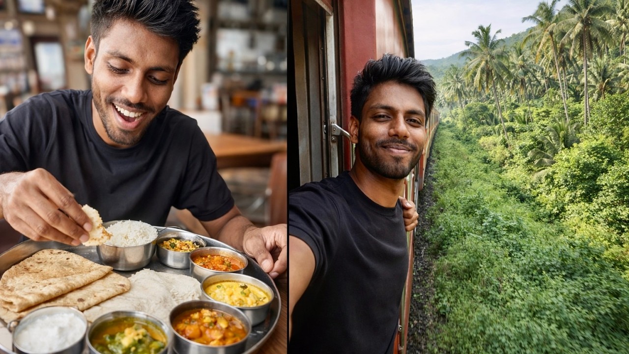 Eating SOUTH INDIAN THALI & GOKARNA TRAIN JOURNEY 🤩 | Murudeshwar Vlog