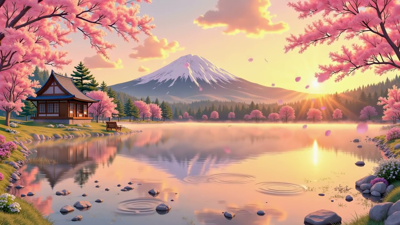 Сакура Закат Lofi Chillhop 🌸 Спокойные биты для учебы, концентрации и релакса - Японский вайб