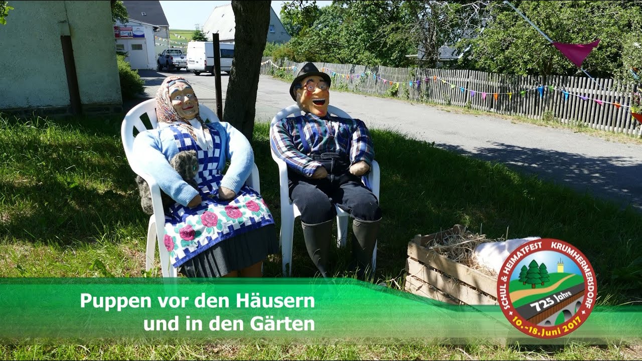 Puppen vor den Häusern und in den Gärten zum Schul- und Heimatfest 2017 in Krumhermersdorf