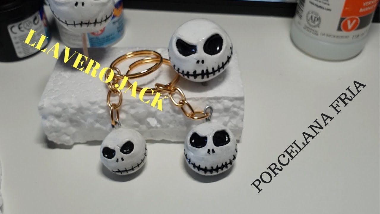 Como hacer llavero CABEZA JACK SKELLINGTON, PORCELANA FRIA. Muy facil!! TUTORIAL 2018