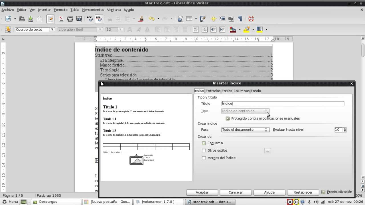 Creación de un indice de contenidos en LibreOffice