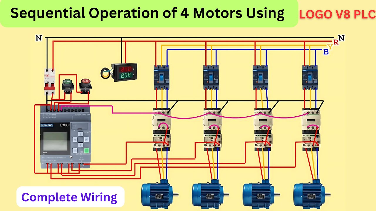 4 Motors Wiring Connection Sequential Operation Method Using PLC