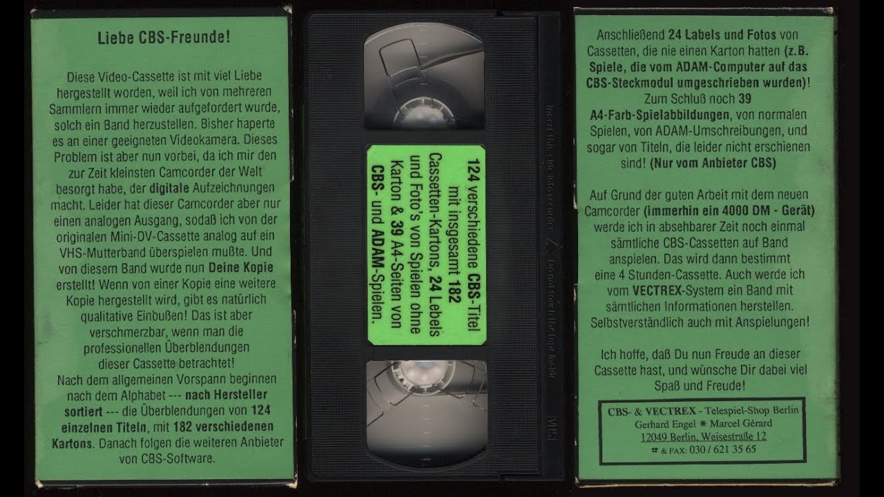 124 Colecovision Games (Boxes/Cartridges/Posters) on VHS-Video (CBS Telespiel-Shop Berlin,1996)