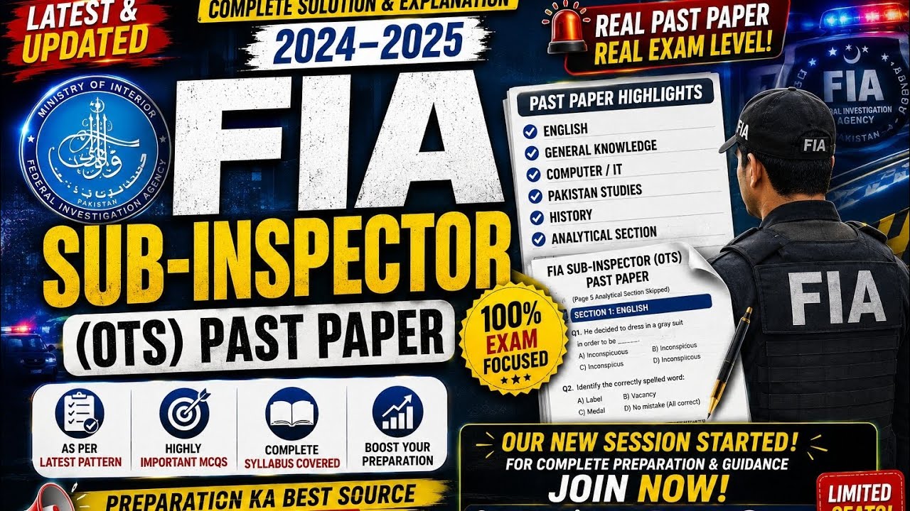 🚨 FIA Sub Inspector (OTS) Past Paper Explained | 100% Important MCQs For Exam