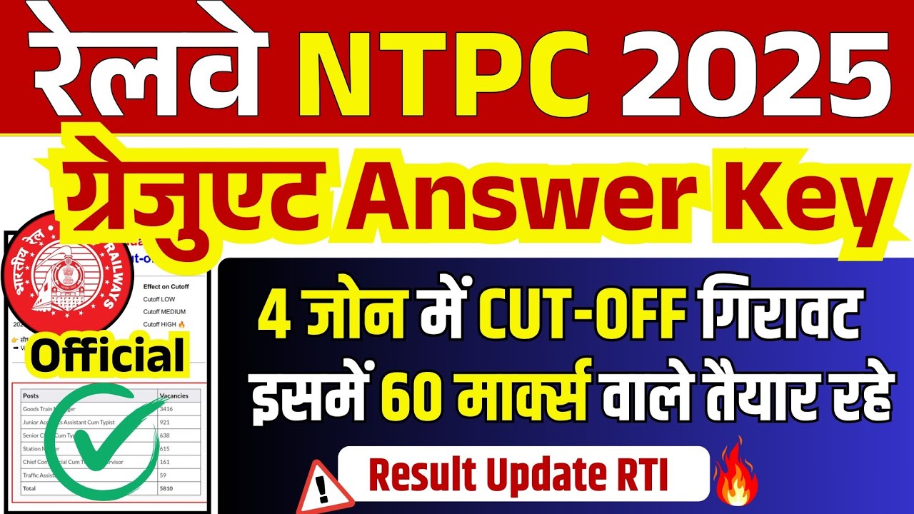 rrb ntpc Answer key 2026🔥|| rrb ntpc Expected cut off 2025 zone wise | ntpc graduate level cut off |