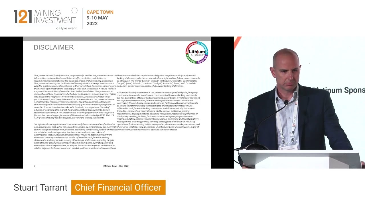 Presentation: Lithium Australia - 121 Mining Investment Cape Town May 2022