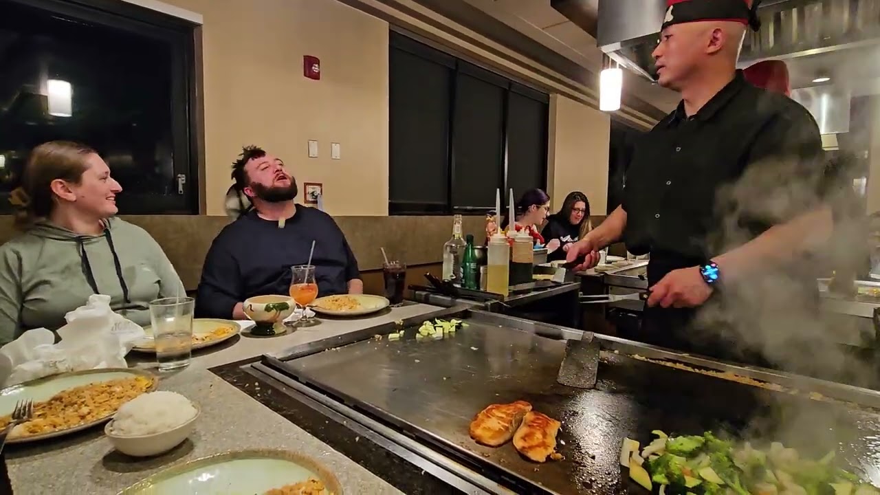The gang eats hibachi