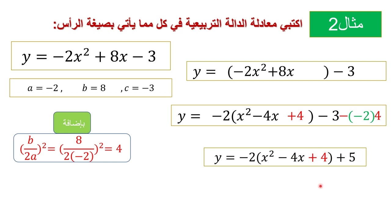 ريض 152 - درس التحويلات الهندسية في التمثيلات البيانية للدوال التربيعية