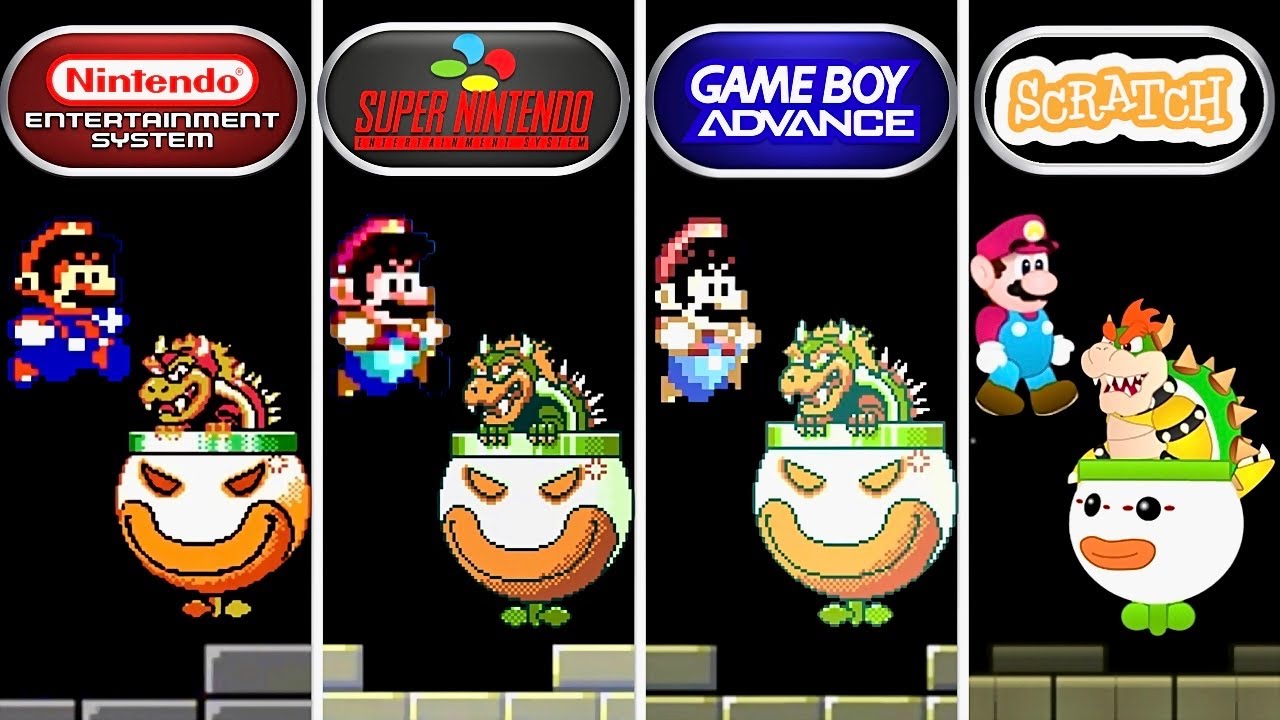 Evolution of Mario vs Bowser in Super Mario World - NES vs SNES vs GBA vs Scratch - 4K