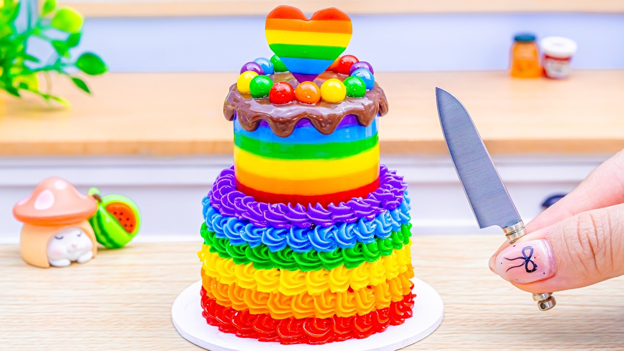 Mini Rainbow Cake Recipe With Heart 🌈 Stunning Rainbow Cake Decoration DIY