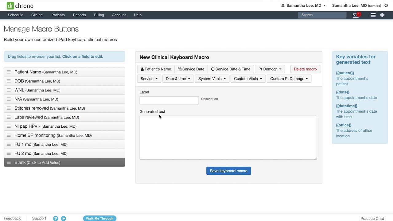 Training: DrChrono Charts and Clinical Notes | Macro Buttons