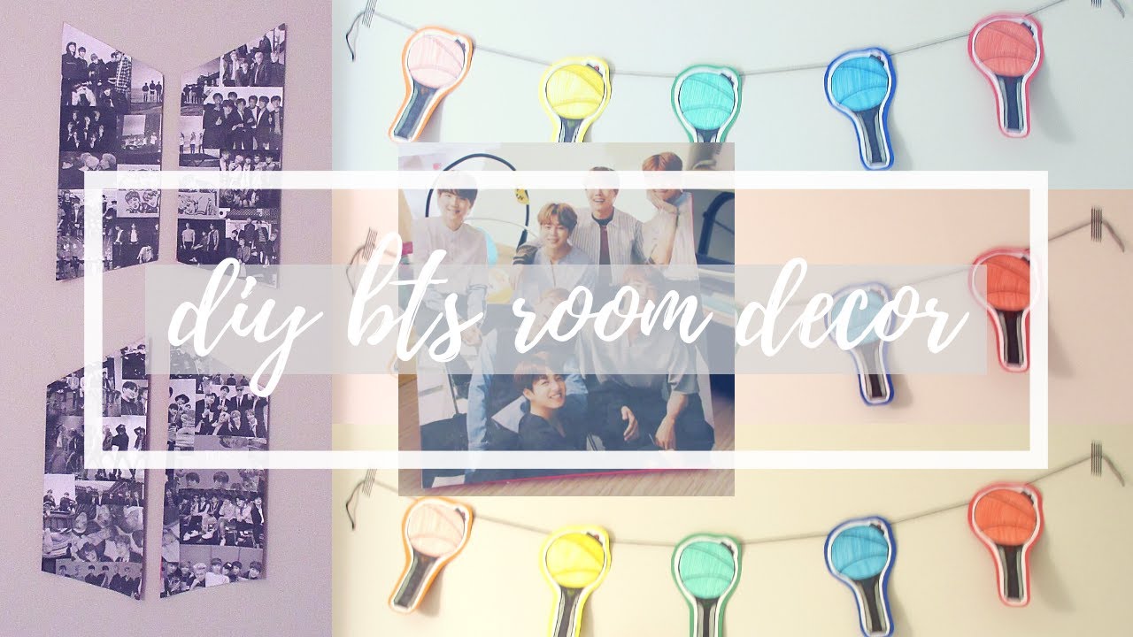 3 Cheap & Easy BTS Room Decor DIYs!! || DIY BTS Logo Collage, Standing Photo, & Light-stick Banner