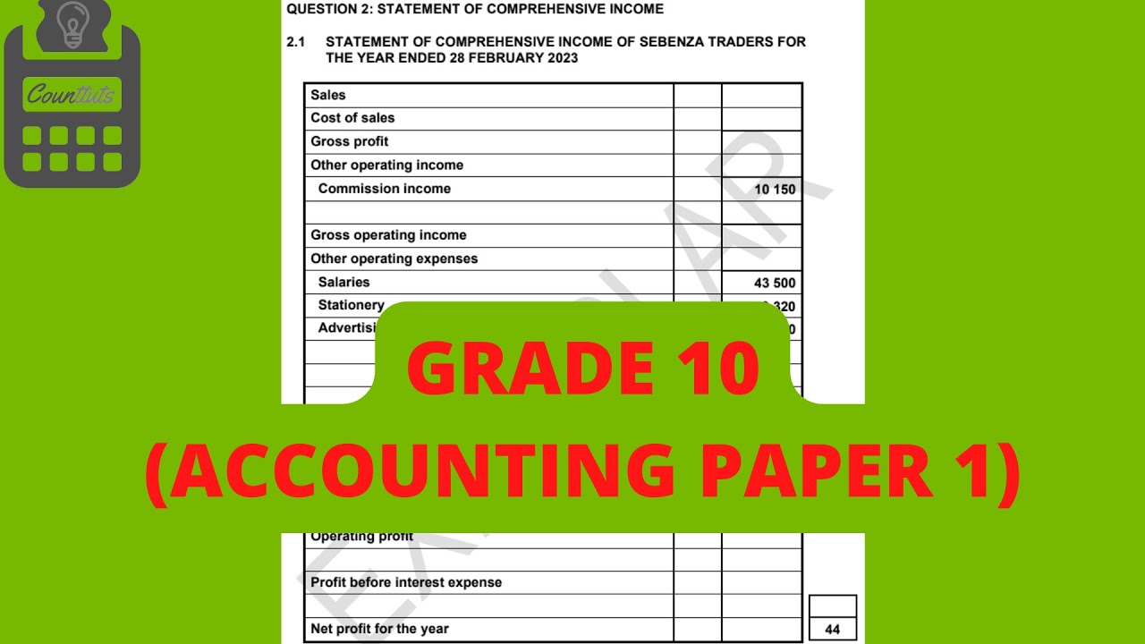 Grade 10-Statement of Comprehensive Income (Income Statement) | Paper 1