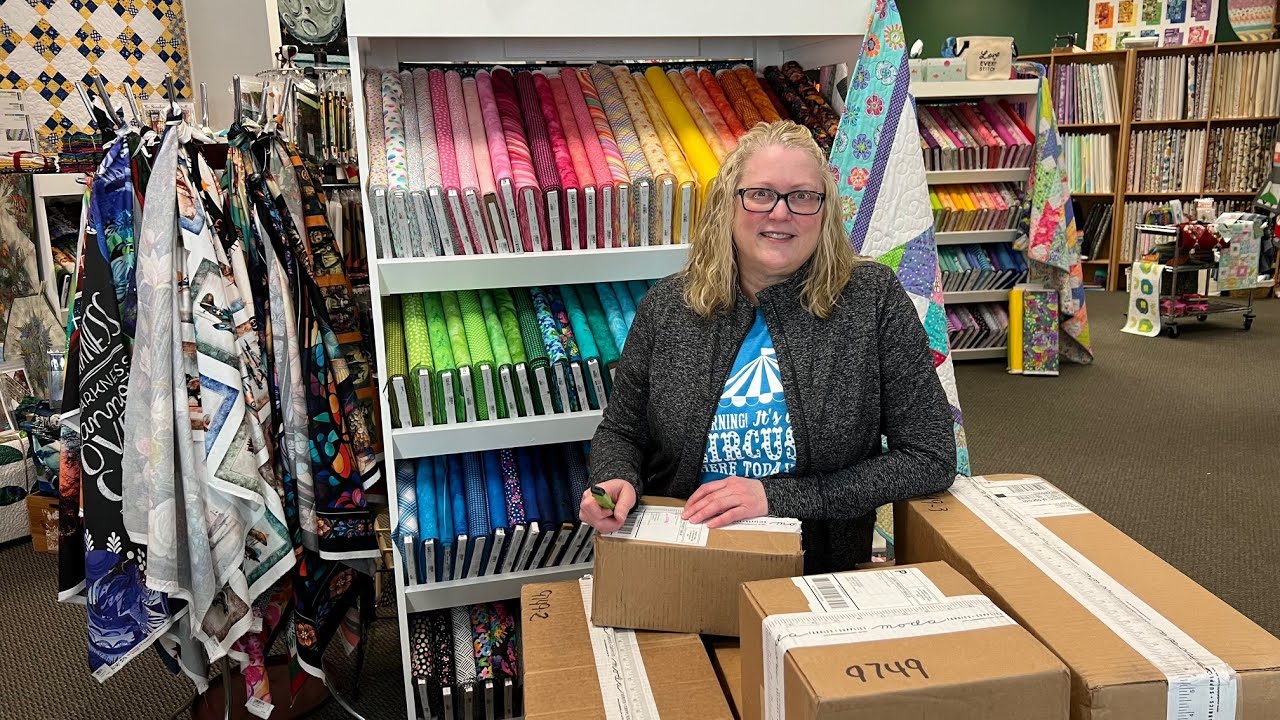 UNBOXING Beautiful NEW Fabric at The Quilted Forest! We keep ordering all the pretty & fun fabrics!