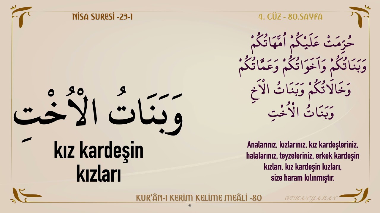 KUR'AN-I KERİM KELİME MEALİ 80 | NİSA SURESİ 20 - 23 (4. CÜZ)