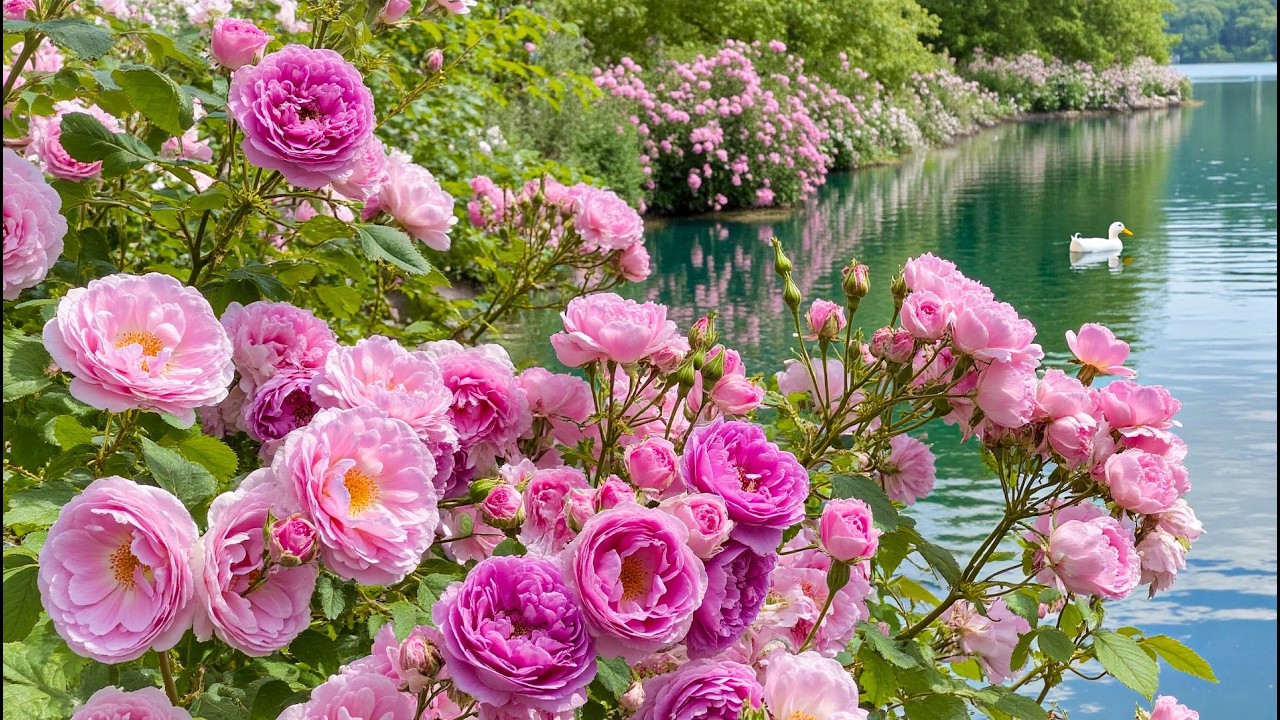 Розовые розы у воды 🌸 Пусть фортепиано и птицы исцелят вас ~ Глубокое исцеление 💗 #1