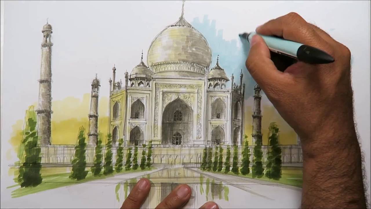 architectural sketching Taj Mahal