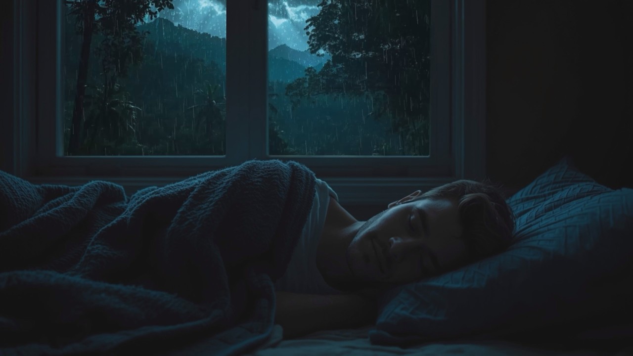 RainForest & Low Distant Thunder No Ads | Quiet Cabin Sleep ASMR