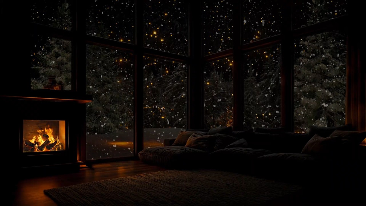 ❄️ Snowy Night Outside Cozy Cabin 🔥 | Fall Asleep Fast 😴 Fireplace Glow & Winter Calm (No Ads)