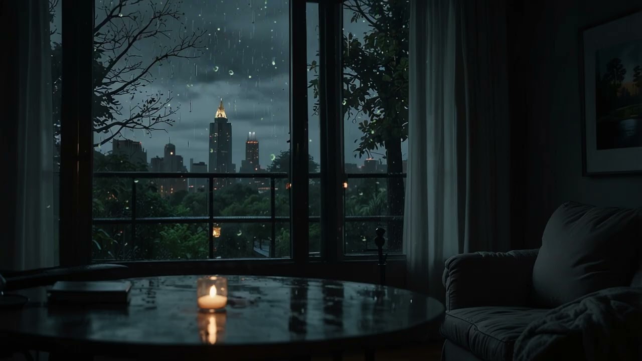Rainy Evening by the Window  Cozy Candlelight, City View & Deep Relaxation