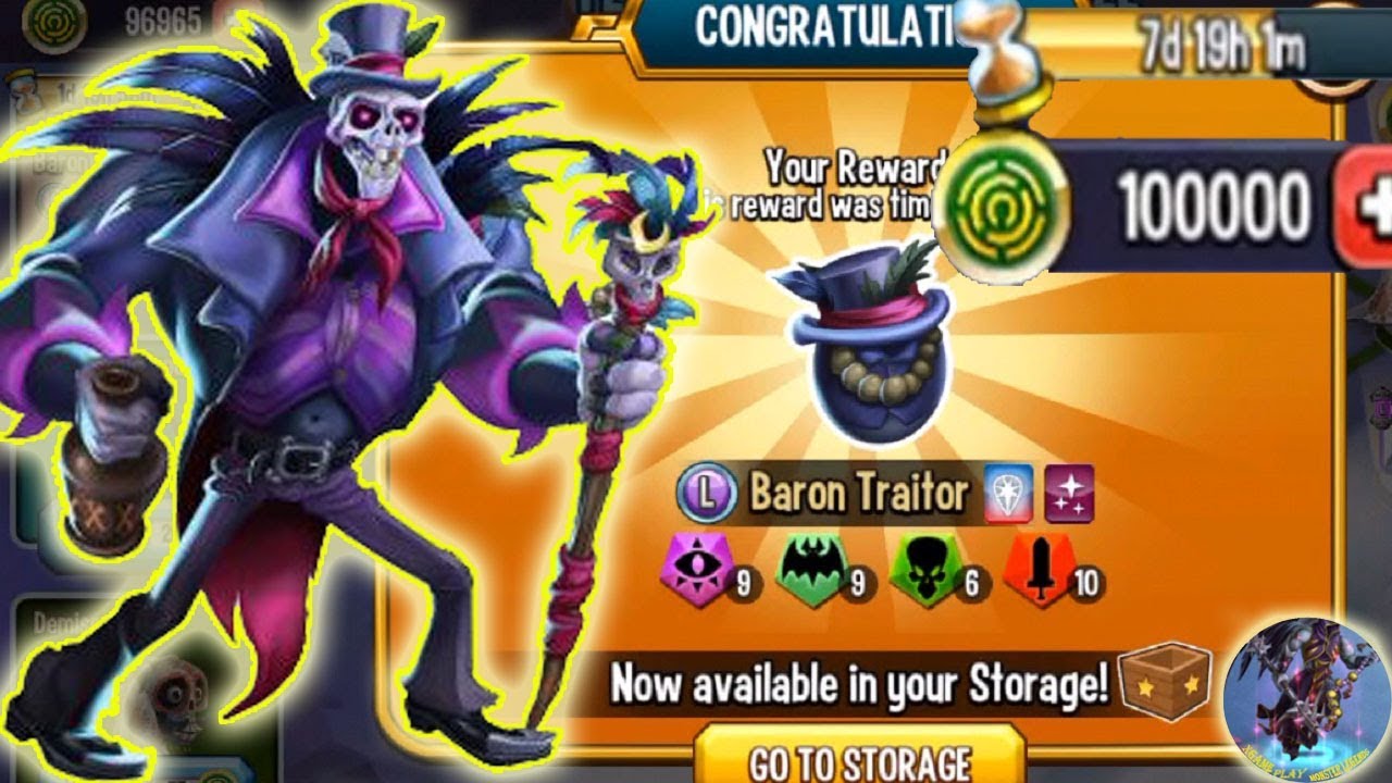 Monster Legends Baron Traitor Limited Path Maze cost monster 130 and combat PVP