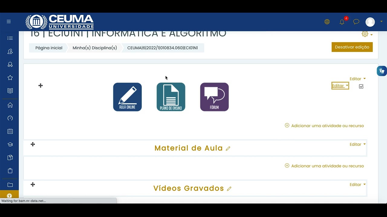 Demonstra&ccedil;&atilde;o de como criar um link para a aula online usando o Moodle.