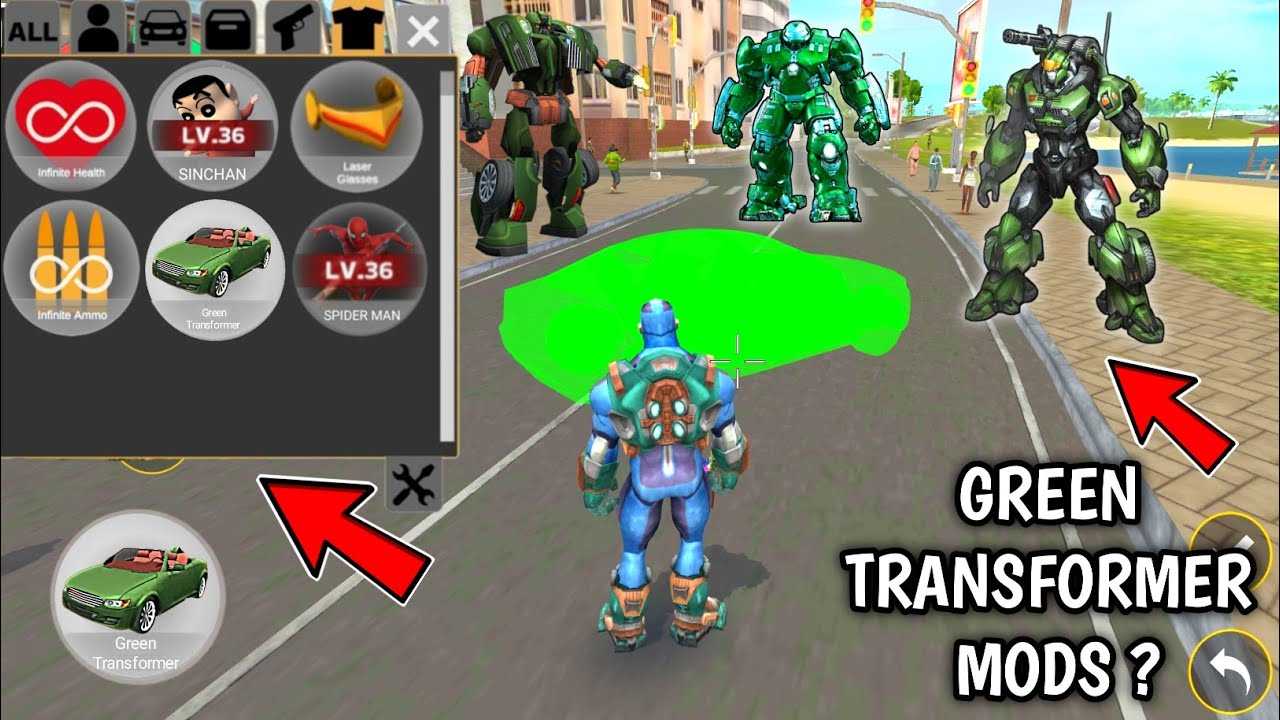 New Green Transfermer Car Mod New Trick In Rope Hero Game