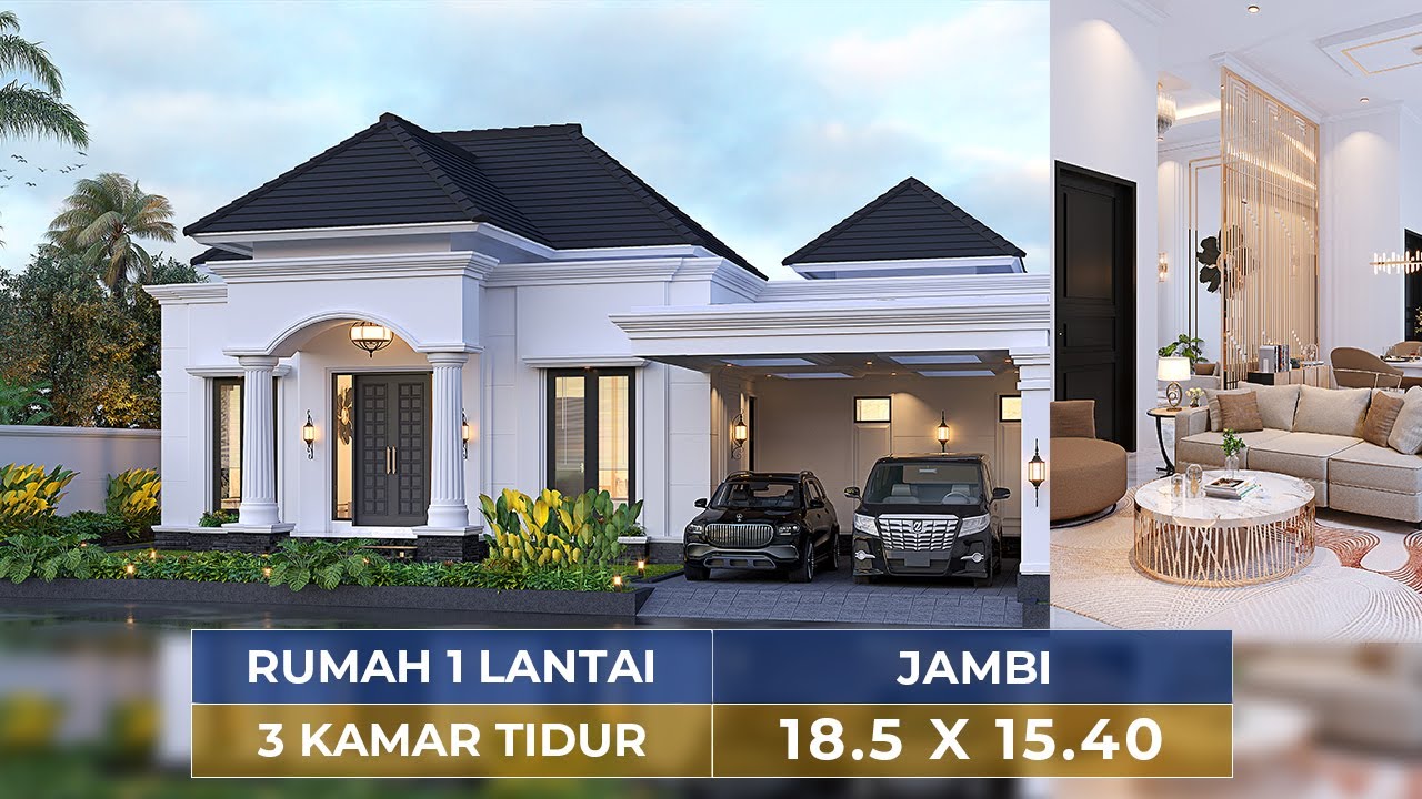 DESAIN RUMAH KLASIK 1 LANTAI DENGAN 3 KAMAR TIDUR! SIMPLE DI LUAR MEWAH DI DALAM!-JASA DESAIN RUMAH