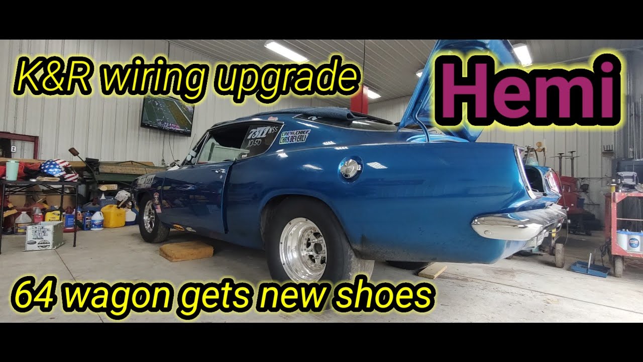 Hemi Cuda gets a new K&R wiring kit & the plymouth wagon is finally back on the ground.