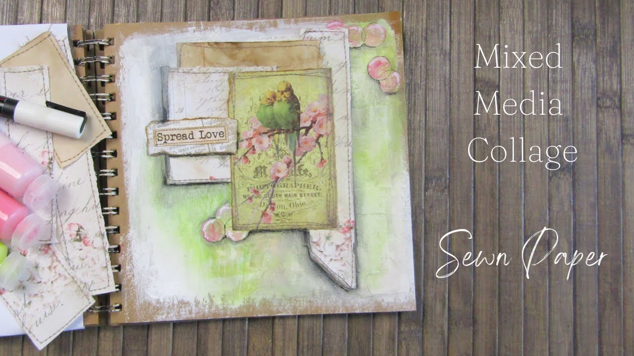 Mixed Media Collage Sewn Paper