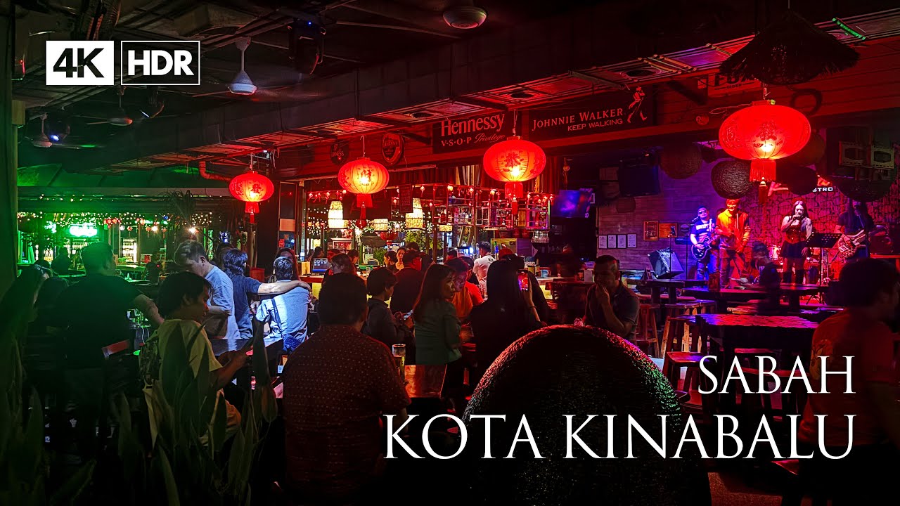 Malaysia 4k night walk, Night Walk in Kota Kinabalu City Waterfront