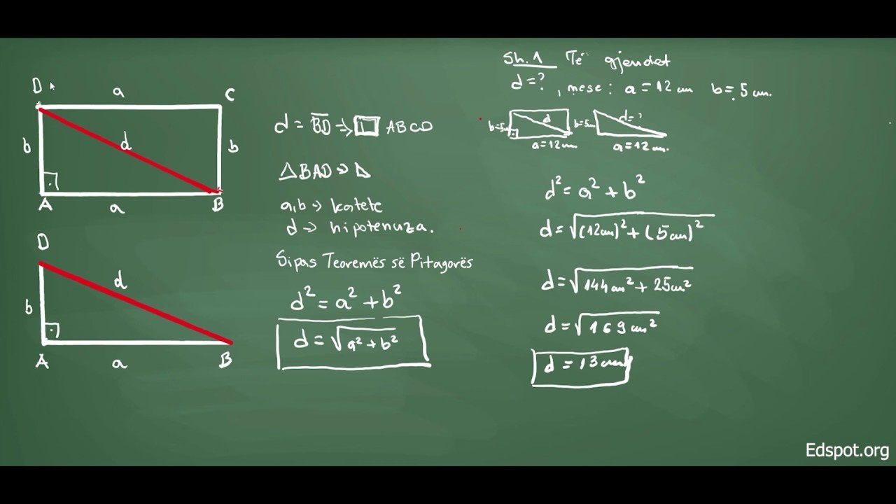 Matematikë | Klasa 7 | Periudha 2 |  Zbatimi i Teoremës së Pitagores te drejtkëndëshi ( Pjesa 1)