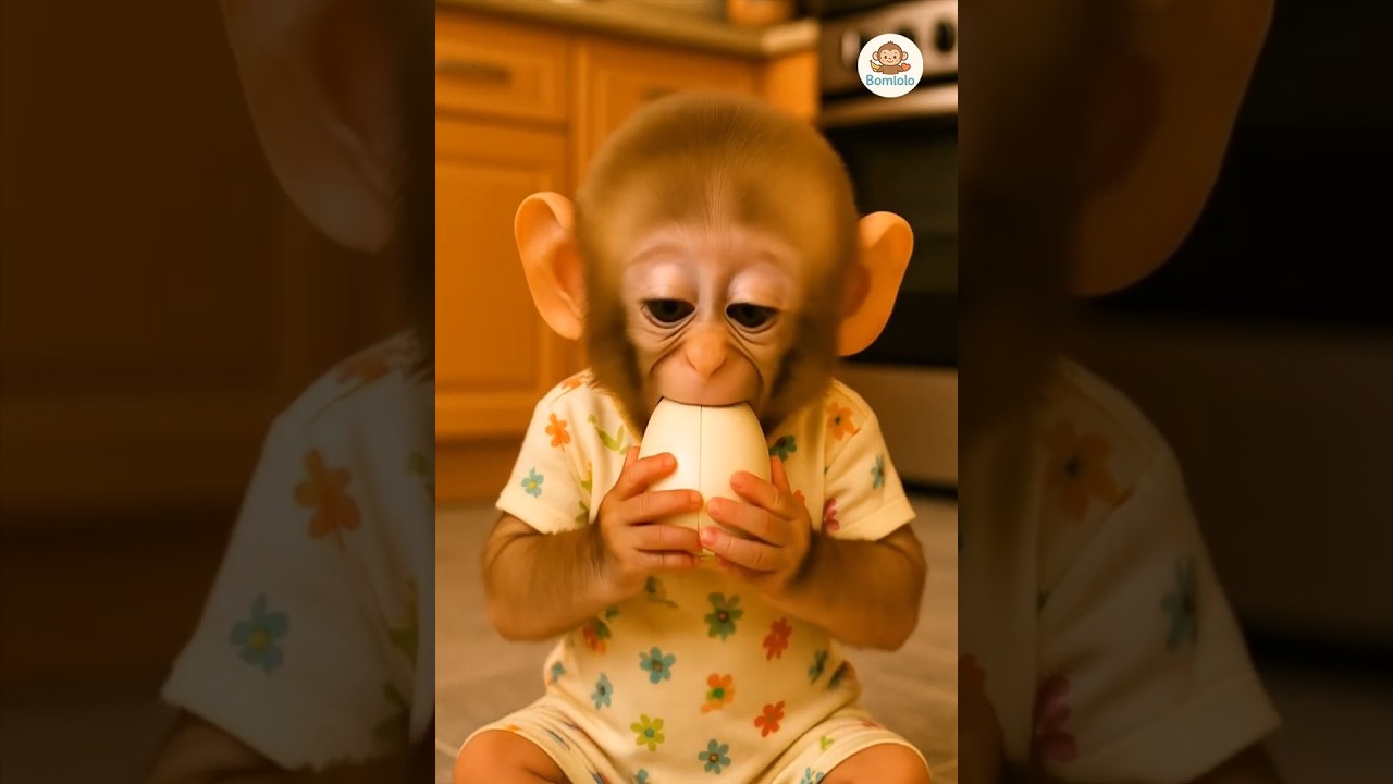 Monkey bites white chocolate egg and finds dark surprise! 🍫🐒😂