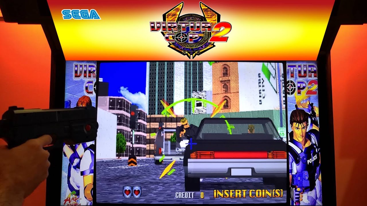 Virtua Cop 2 Arcade Cabinet MAME Playthrough w/ AimTrak Gun & Hypermarquee