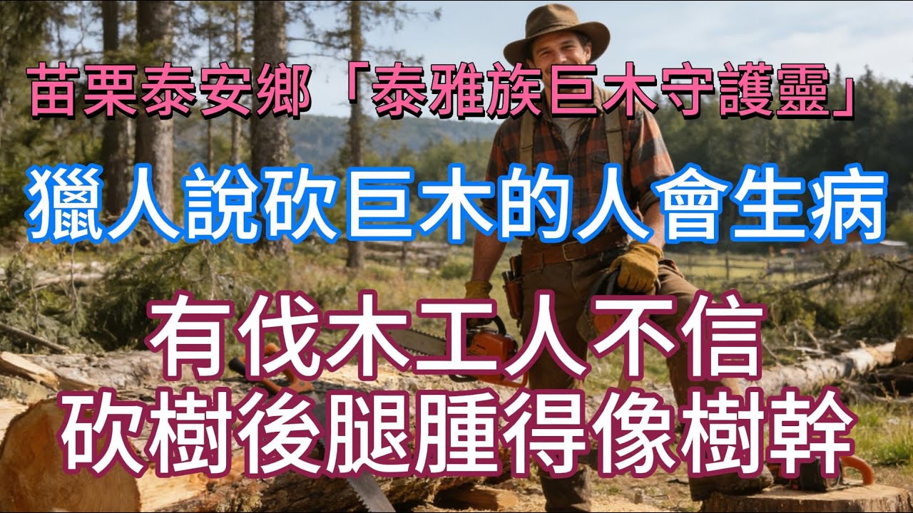 苗栗泰安鄉「泰雅族巨木守護靈」：獵人說砍巨木的人會生病，有伐木工人不信，砍樹後腿腫得像樹幹，是守護靈發怒？