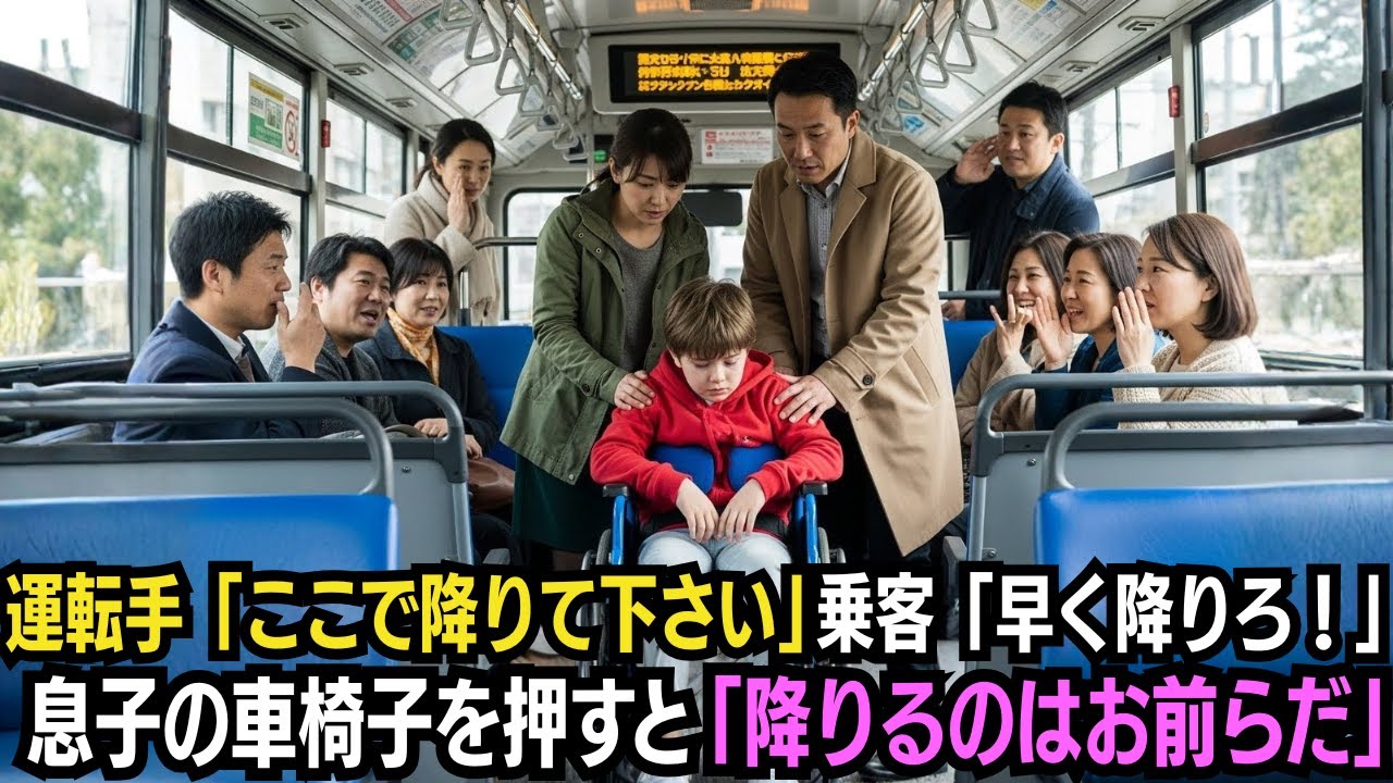 運転手「ここで降りて下さい」乗客「早く降りろ！」息子の車イスを押すと「違います、降りるのは他の乗客のお前らだ」
