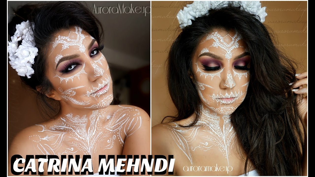 CATRINA MEHNDI blanca en maquillaje / SUGAR Skull  white HENNA style Halloween  makeup| auroramakeup