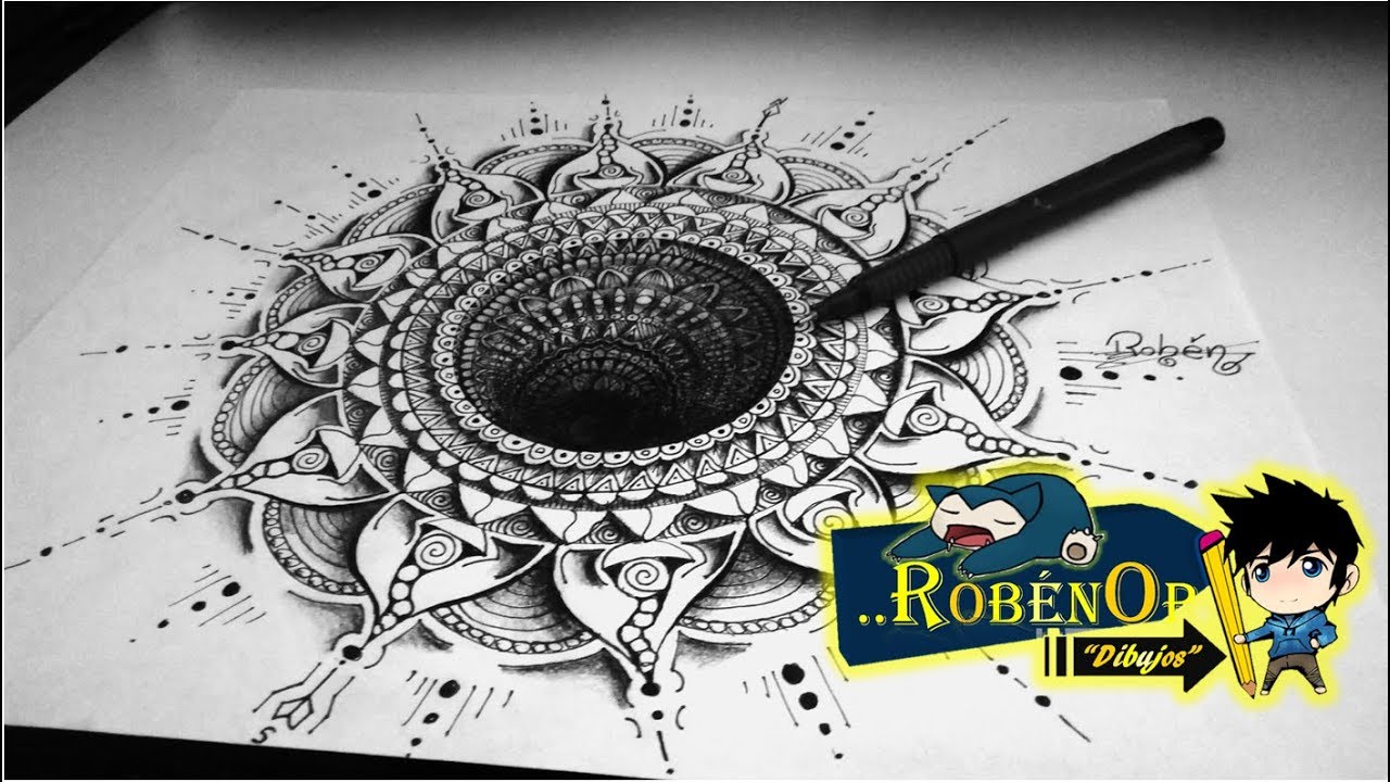 Dibujo Mandala ilusión Óptica Zentangle como dibujar I ROBEN