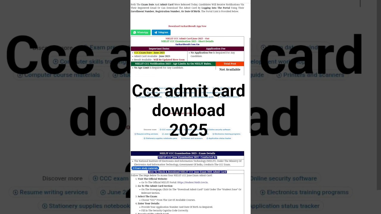 CCC admit card download 2025 admit card out ccc kaise download Karen admit card ccc