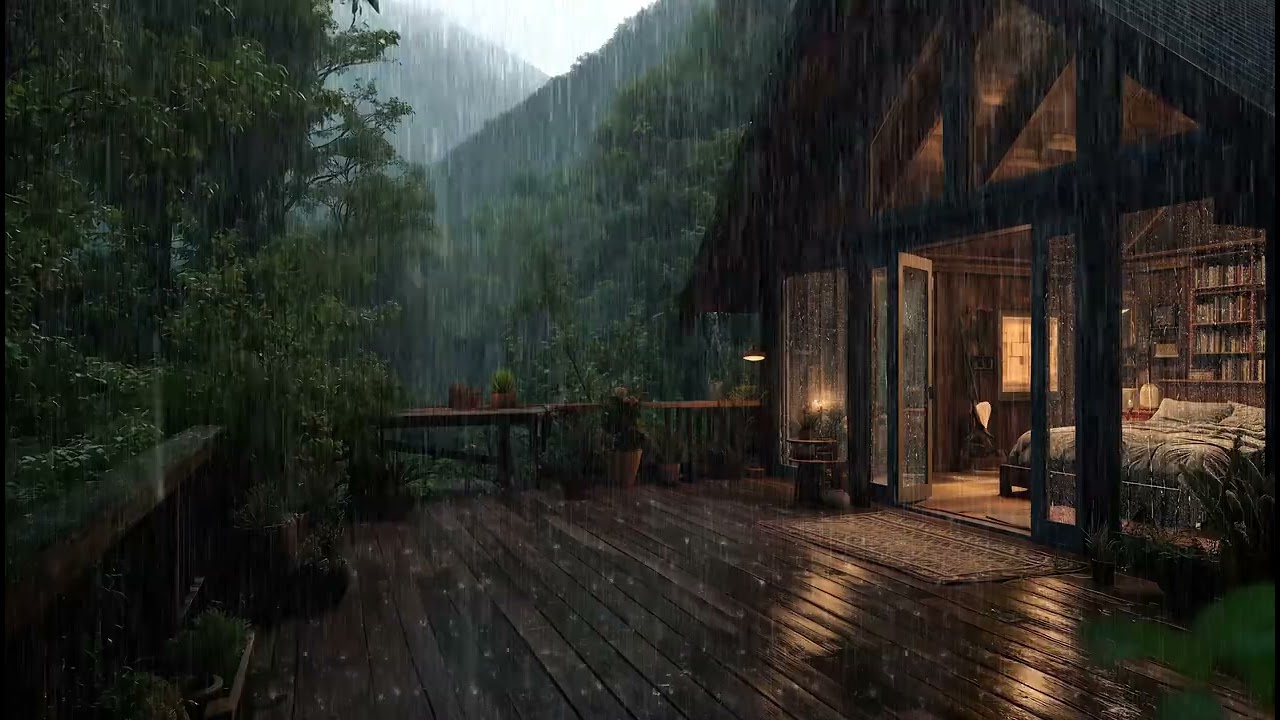 Дождливый вечер в деревянной хижине 🌲 | Спокойная лесная атмосфера для отдыха